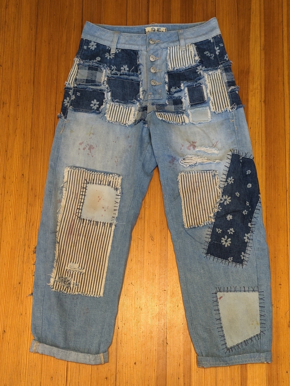 Free People Azalea Patchwork Light Wash Jeans Size 25